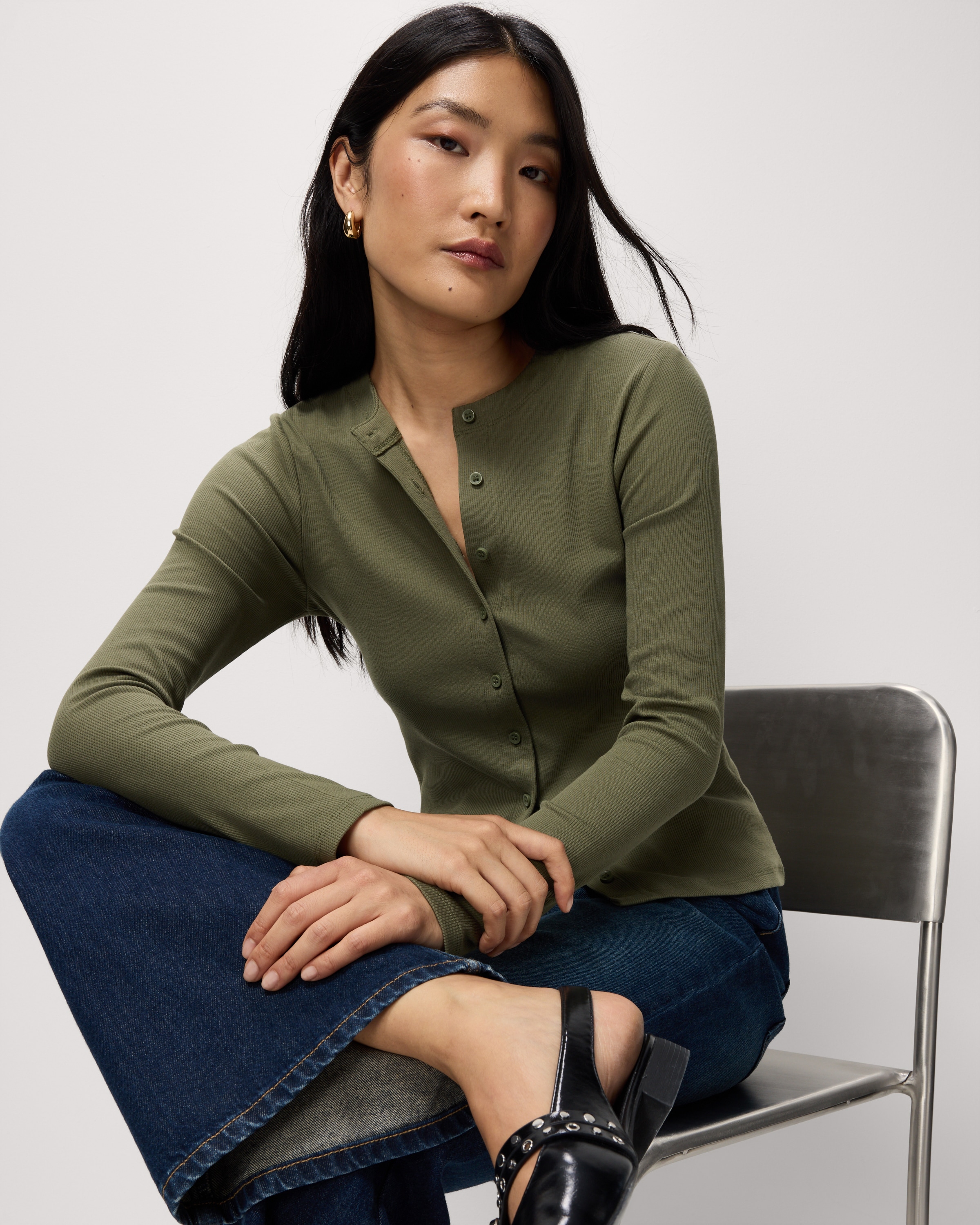 F&F 2-Pack Cotton Rich Ribbed Button Up Tops in Multi Black