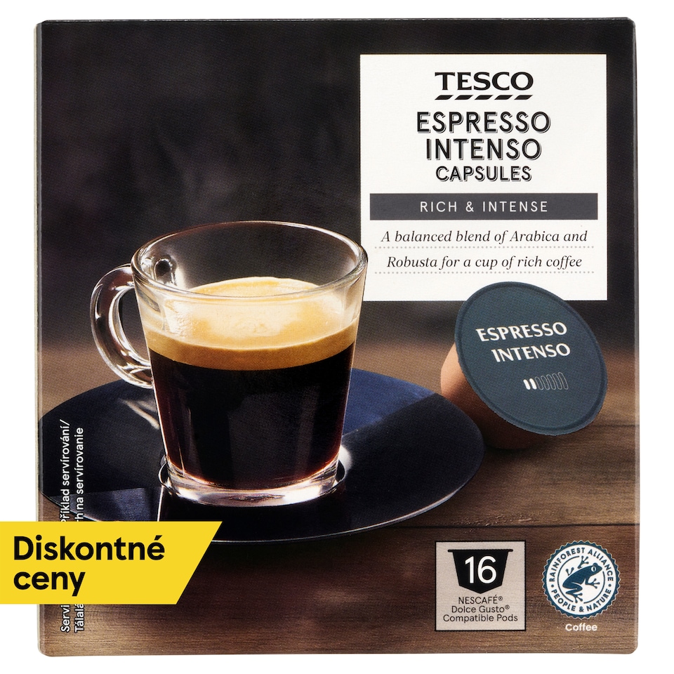 Tesco Zmes praženej mletej kávy arabica a robusta 16 x 7 g (112 g)