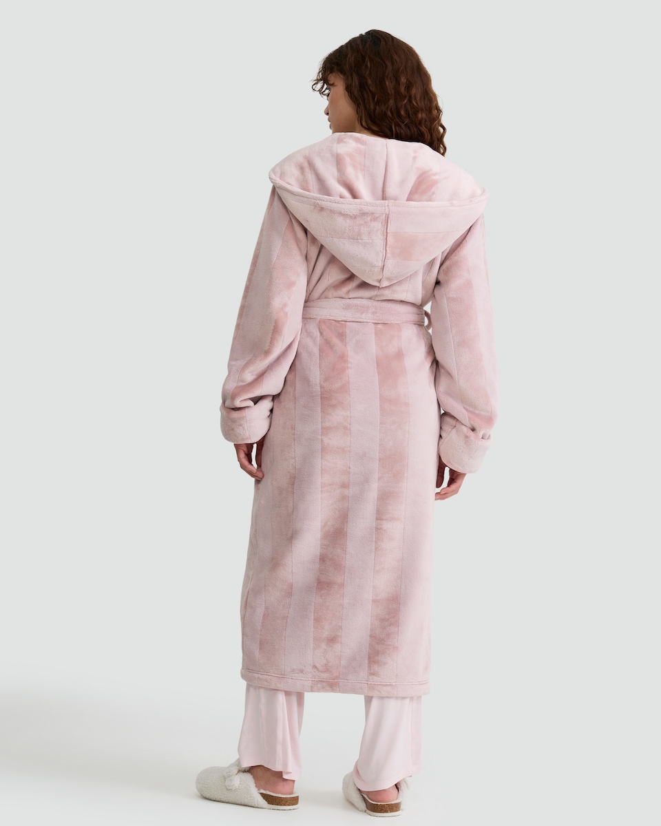 image 1 of F&F Fleece Stripe Hooded Dressing Gown in Pink