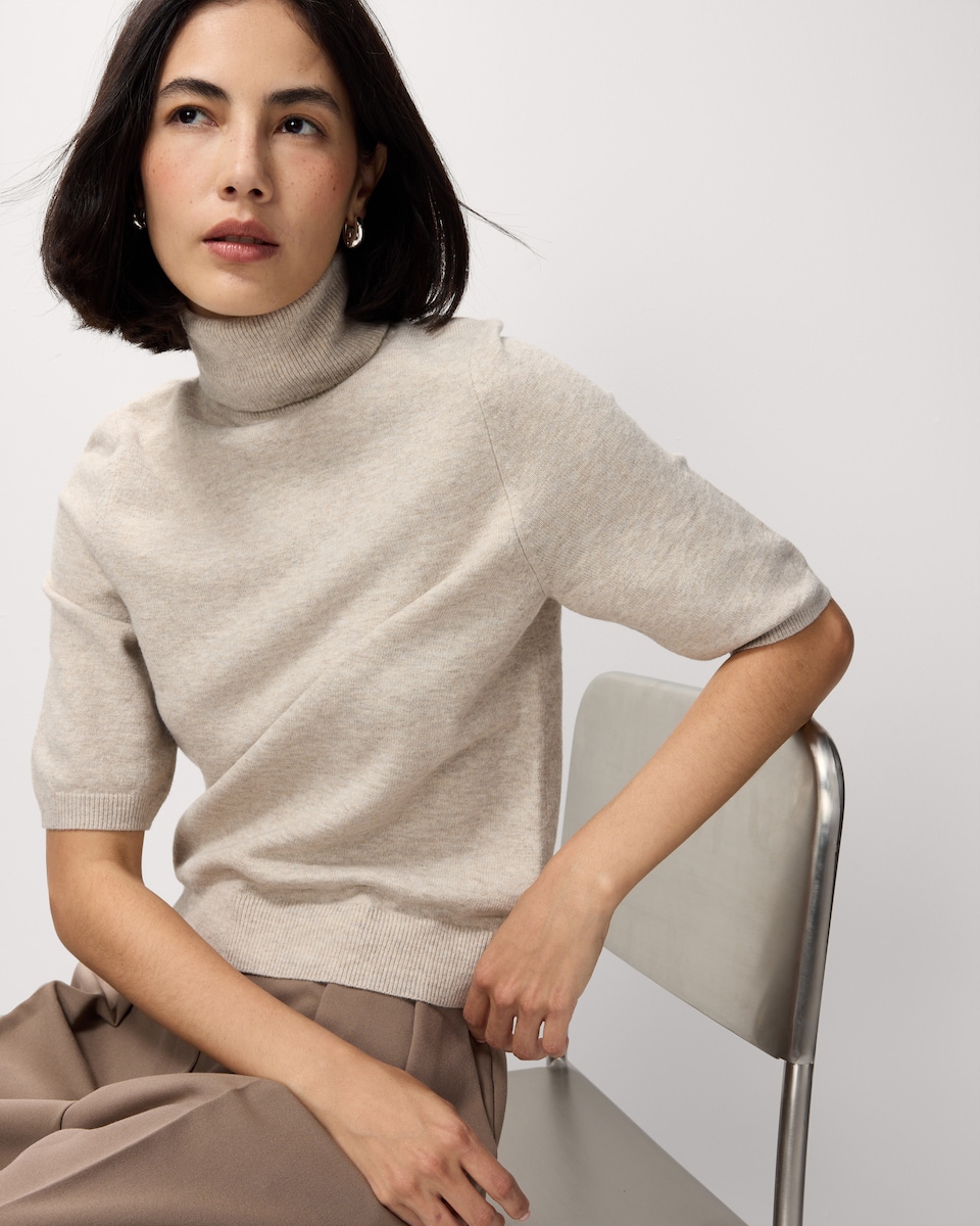 image 1 of F&F Roll Neck Short Sleeved Jumper in Neutral