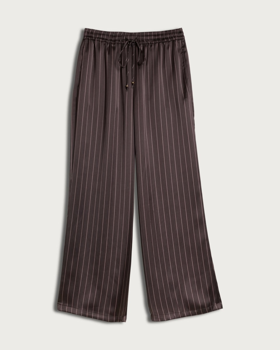 F&F Satin Pinstripe Wide Leg Trousers in Chocolate