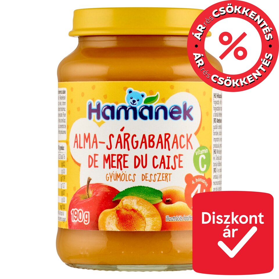 Hamánek alma-sárgabarack gyümölcs bébidesszert 4+ hónapos kortól 190 g