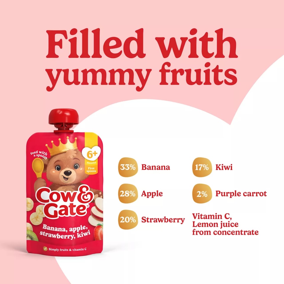 image 1 of Cow & Gate Pouches Banana Apple Strawberry Kiwi 100g