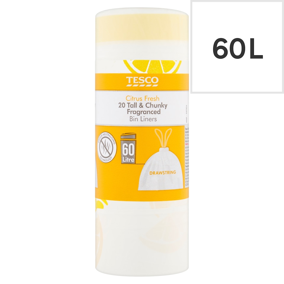 Tesco 20 Citrus Fresh Tall & Chunky Bin Liners 60L