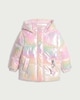 image 4 of F&F Girls Metallic Hooded Puffer Coat in Multi
