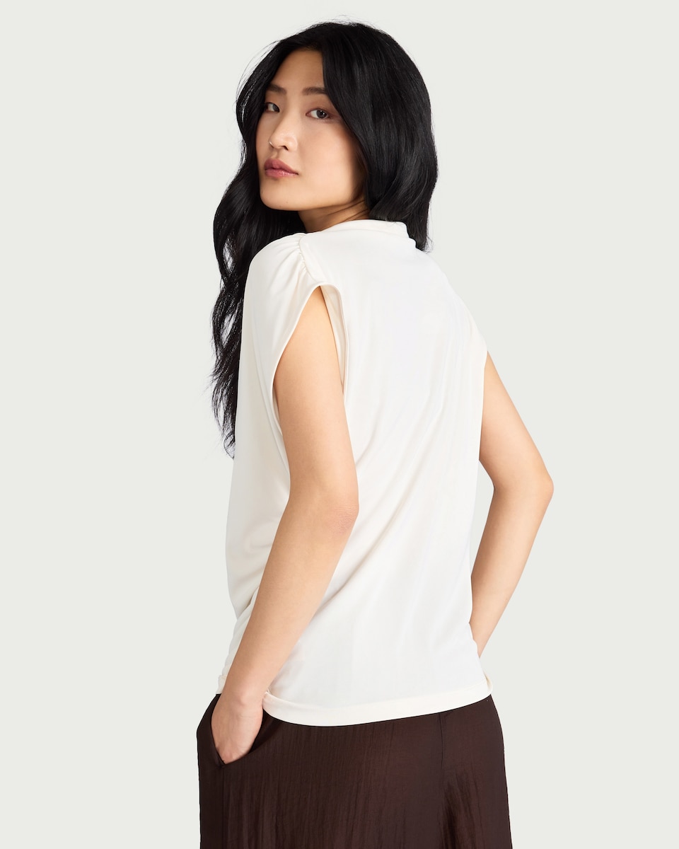 image 1 of F&F Draped Short Sleeved Top in Cream