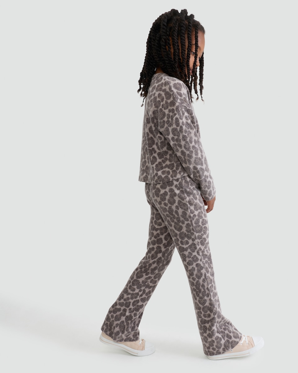 image 1 of F&F Girls Textured Leopard Print Outfit in Light Nude