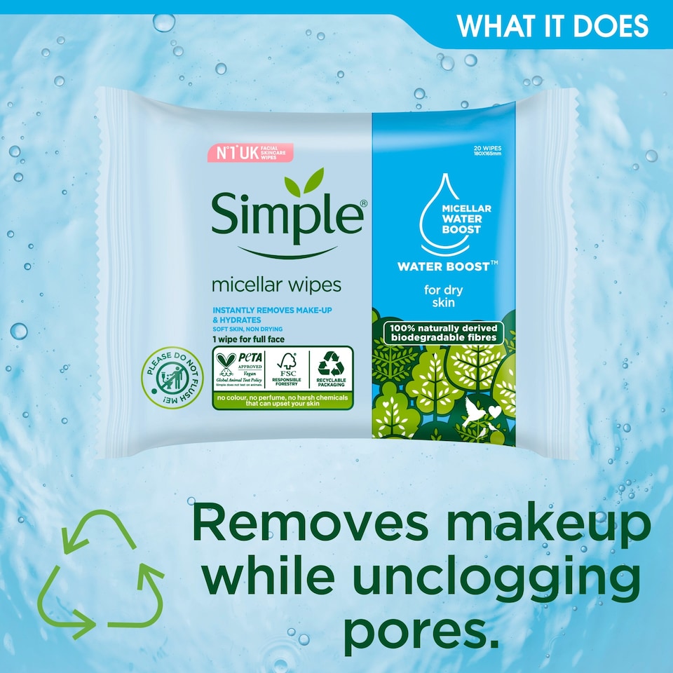 image 1 of Simple Sensitive Skin Micellar Wipes 20 Pack