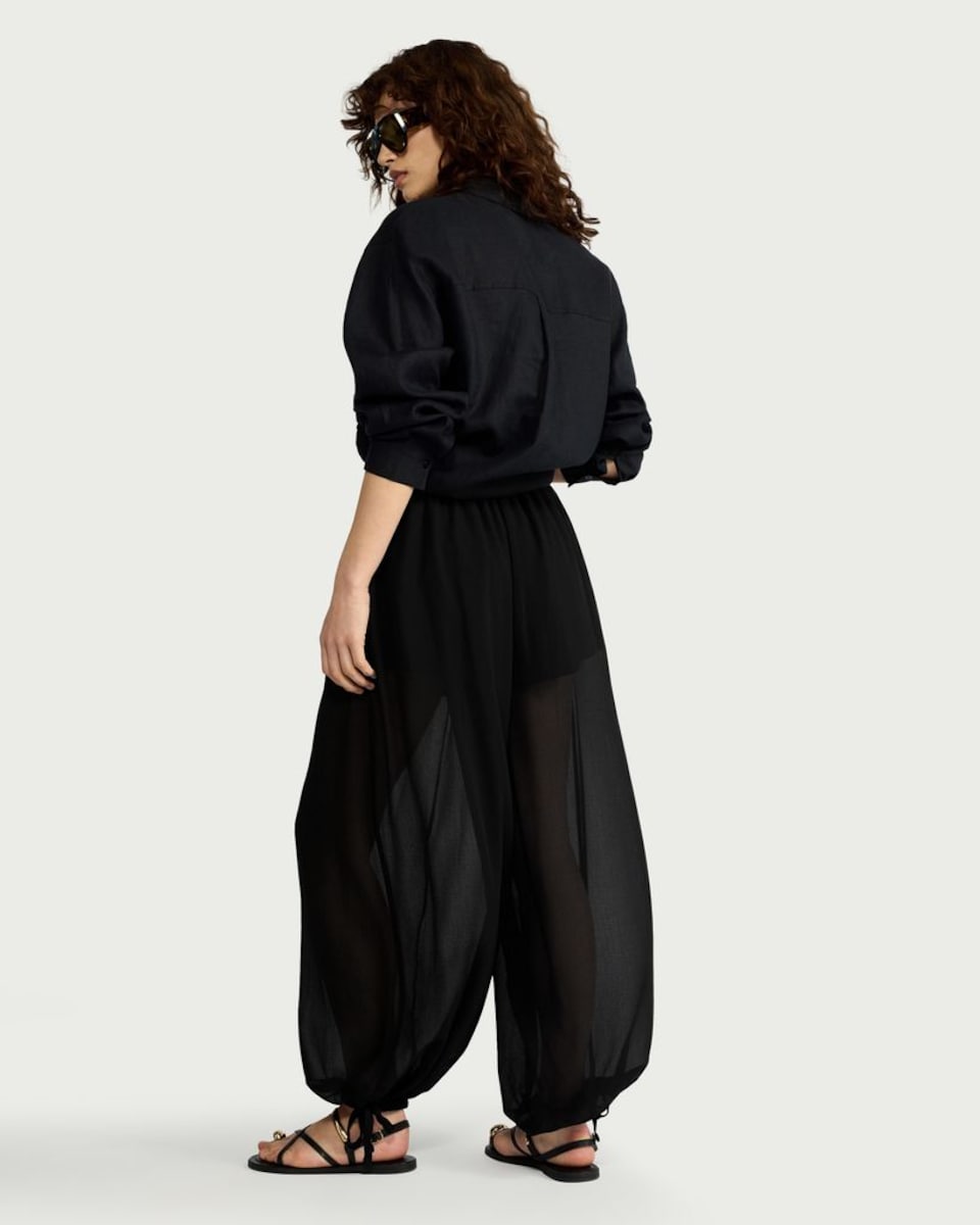 image 1 of F&F Sheer Balloon Leg Trousers in Black