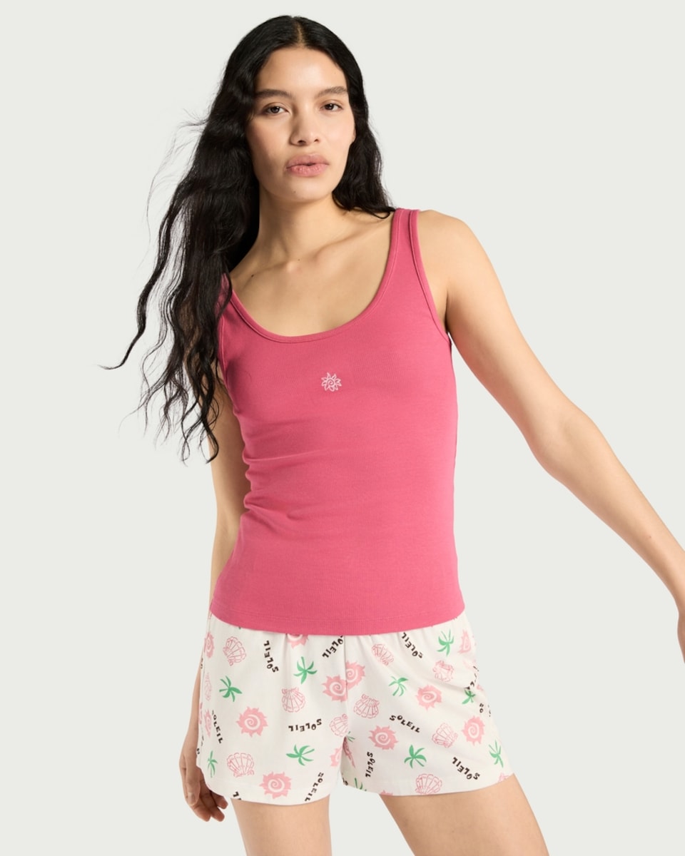 image 1 of F&F 2-Pack Cotton Rich Embroidered Pyjama Vests in Multi Pink