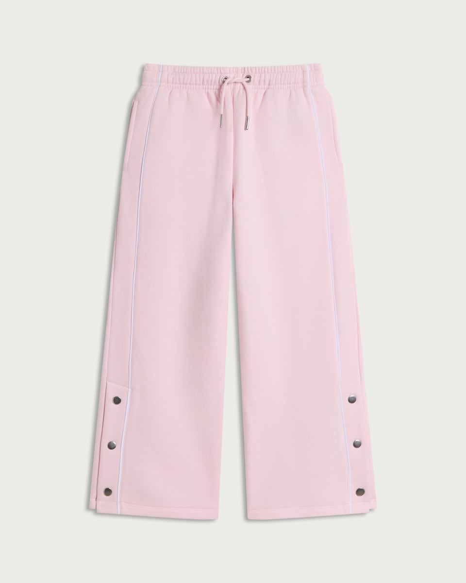 image 1 of F&F Girls Cotton Rich Side Popper Wide Leg Joggers in Pink