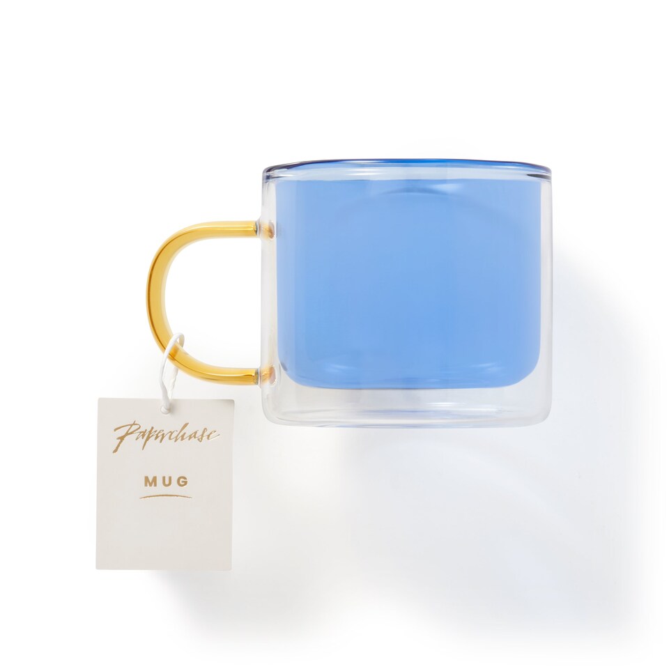Paperchase Double Walled Glass Mug - Blue