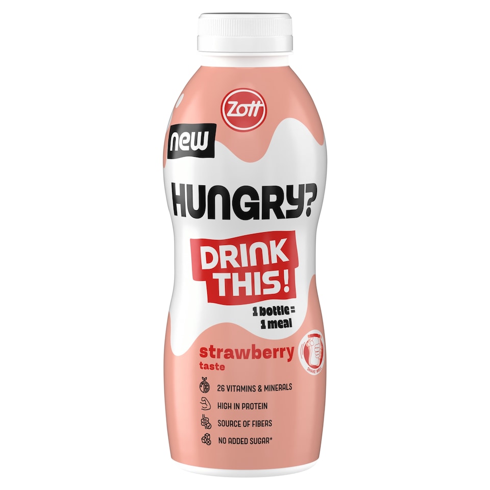 Zott Hungry? Strawberry-Flavored Drink with Added Vitamins, Minerals and Sweeteners 500 ml
