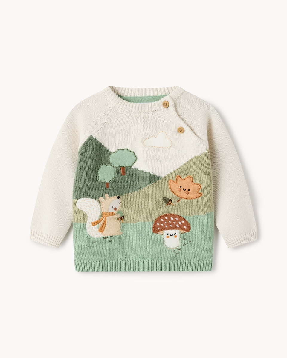 image 1 of F&F Pure Cotton Woodland Jumper in Neutral