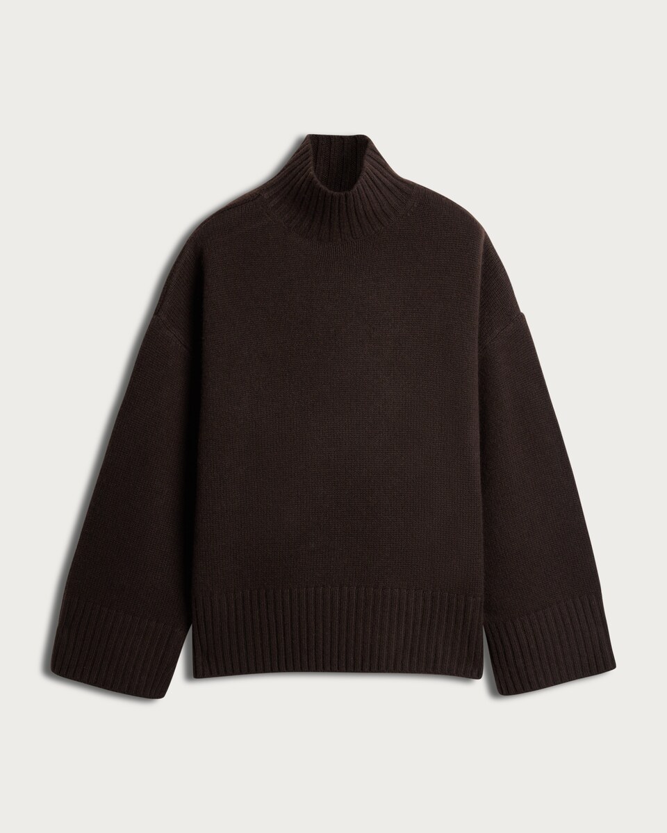 image 1 of F&F Premium Ribbed High Neck Jumper With Cashmere in Brown