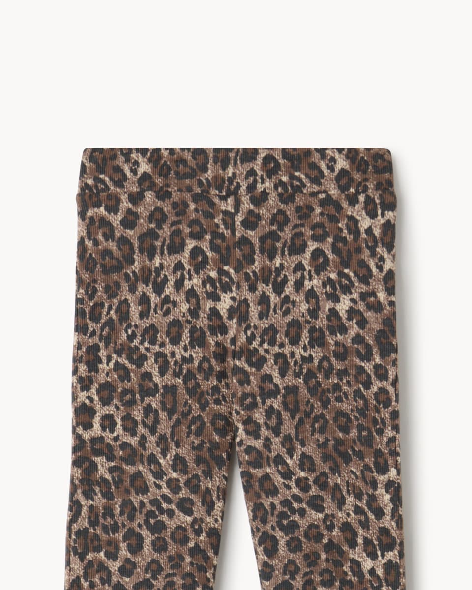 image 1 of F&F Girls Cotton Rich Leopard Print Flared Legging in Multi Brown