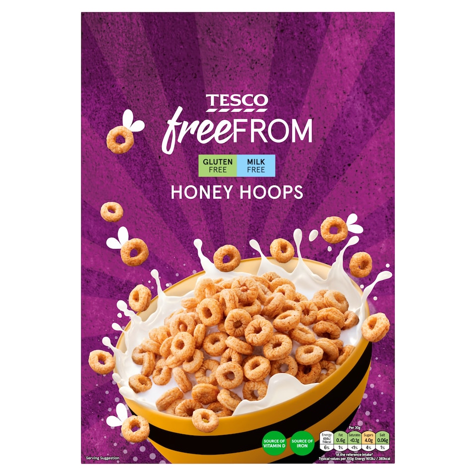Tesco Free From Honey Hoops 300G.