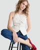 image 1 of F&F Boucle Textured Faux Pearl Button Belted Waistcoat in Cream