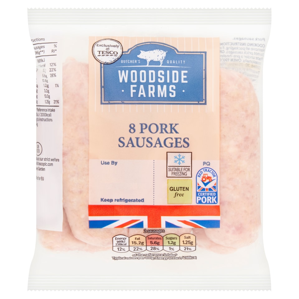 Woodside Farms Pork Sausages 8 Pack 454g