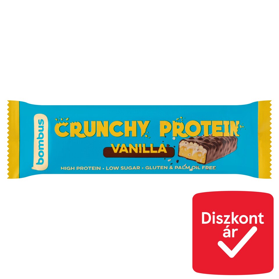 Bombus Crunchy Protein proteinszelet tejcsokoládéval ropogóssal, vanília ízzel, édesítőszerrel 50 g  1. kép