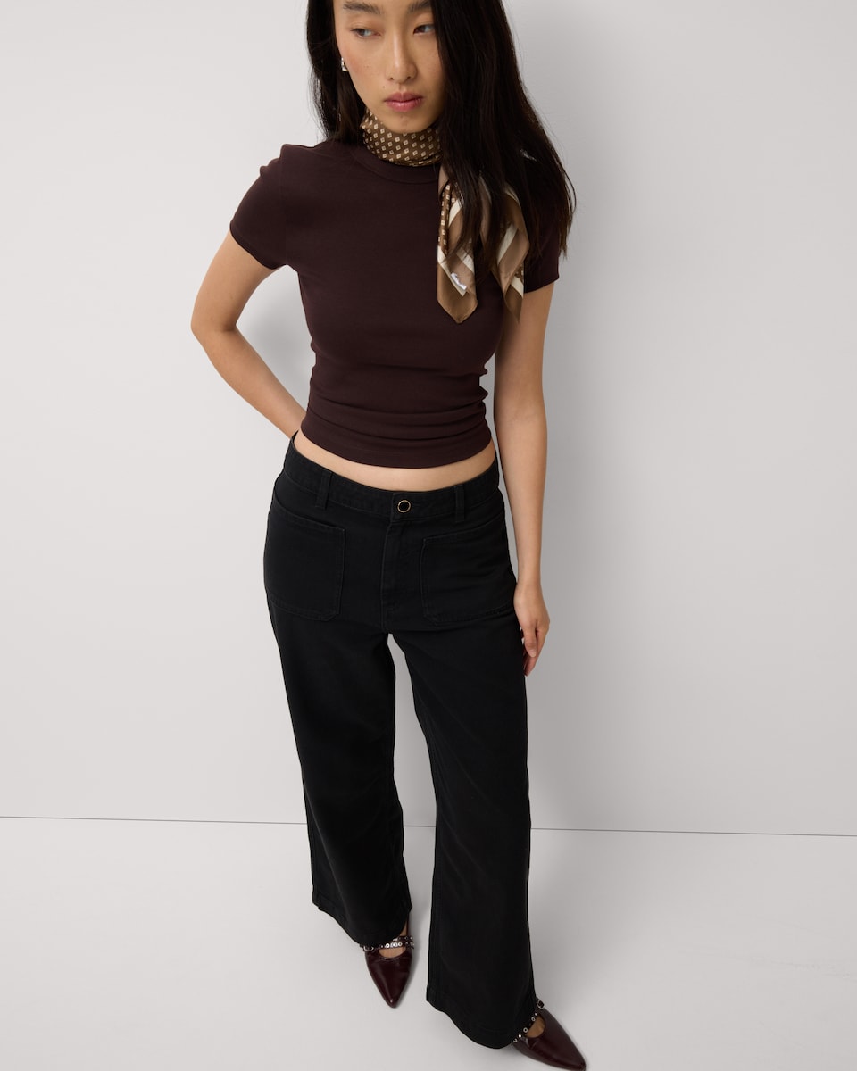 image 1 of F&F Pure Cotton Wide Leg Jeans in Black