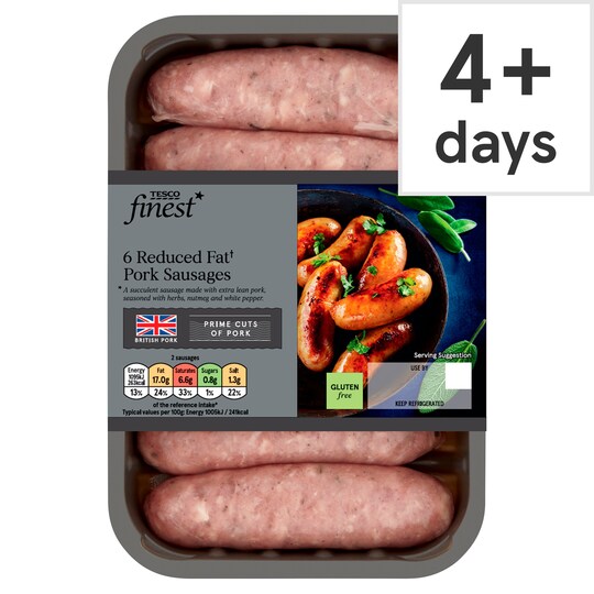 Tesco Finest 6 Reduced Fat Sausages 400G