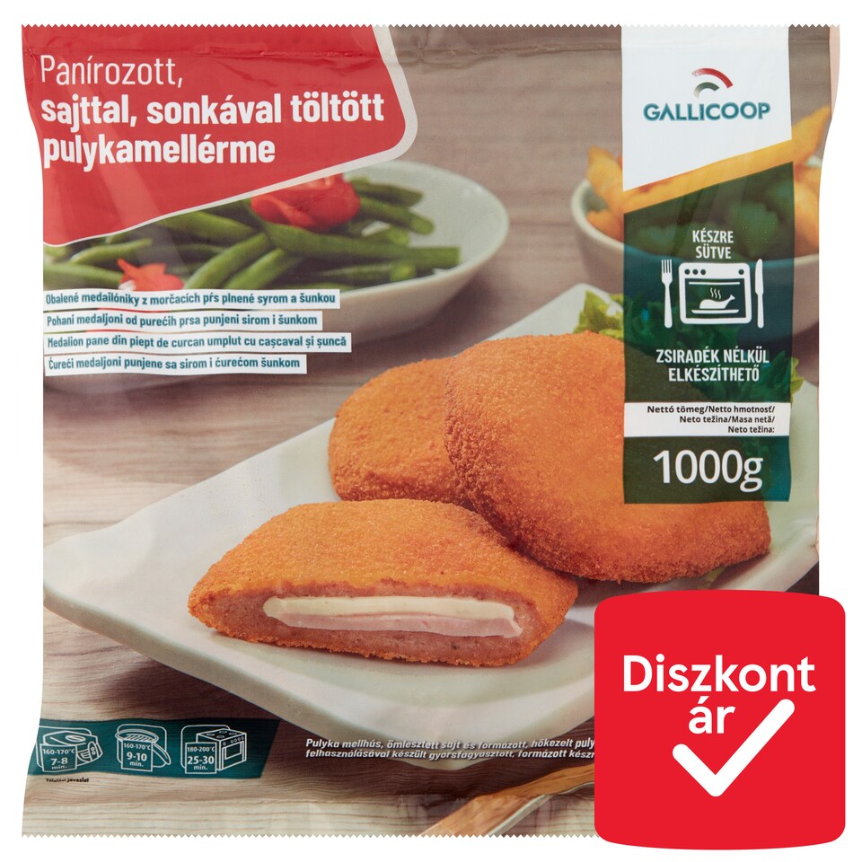 image 1 of Gallicoop Quick-Frozen Breaded Turkey Breast Medallion with Cheese and Ham Filling 1000 g