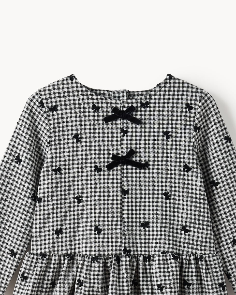 image 1 of F&F Girls Check Bow Top and Trousers Set in Black