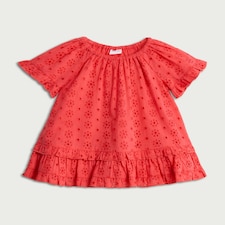 F&F Baby Pure Cotton Broderie Short Sleeved Dress in Red