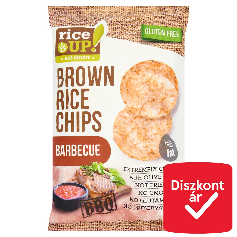 RiceUp! Eat Smart teljes kiőrlésű barna rizs chips barbecue ízesítéssel 60 g  1. kép