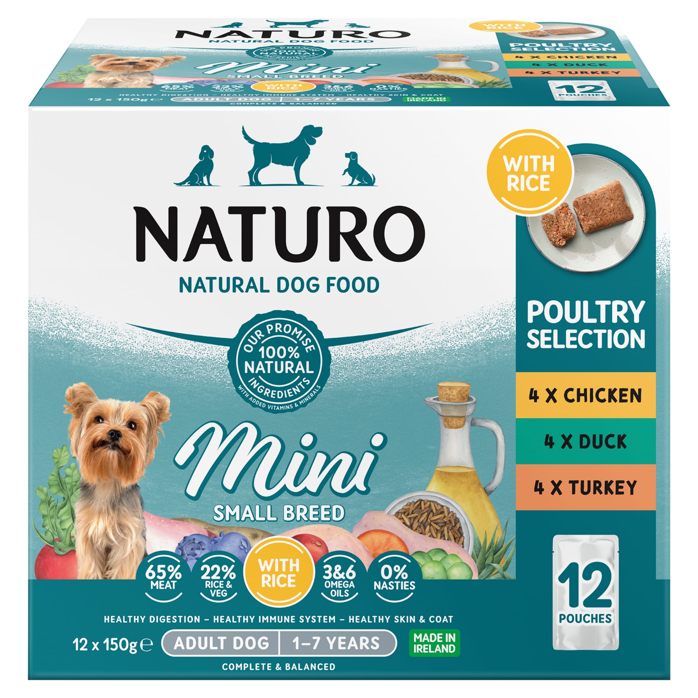 Naturo Adult Mini / Small Breed Pouches - Variety Pack with Rice - 12 x 150g