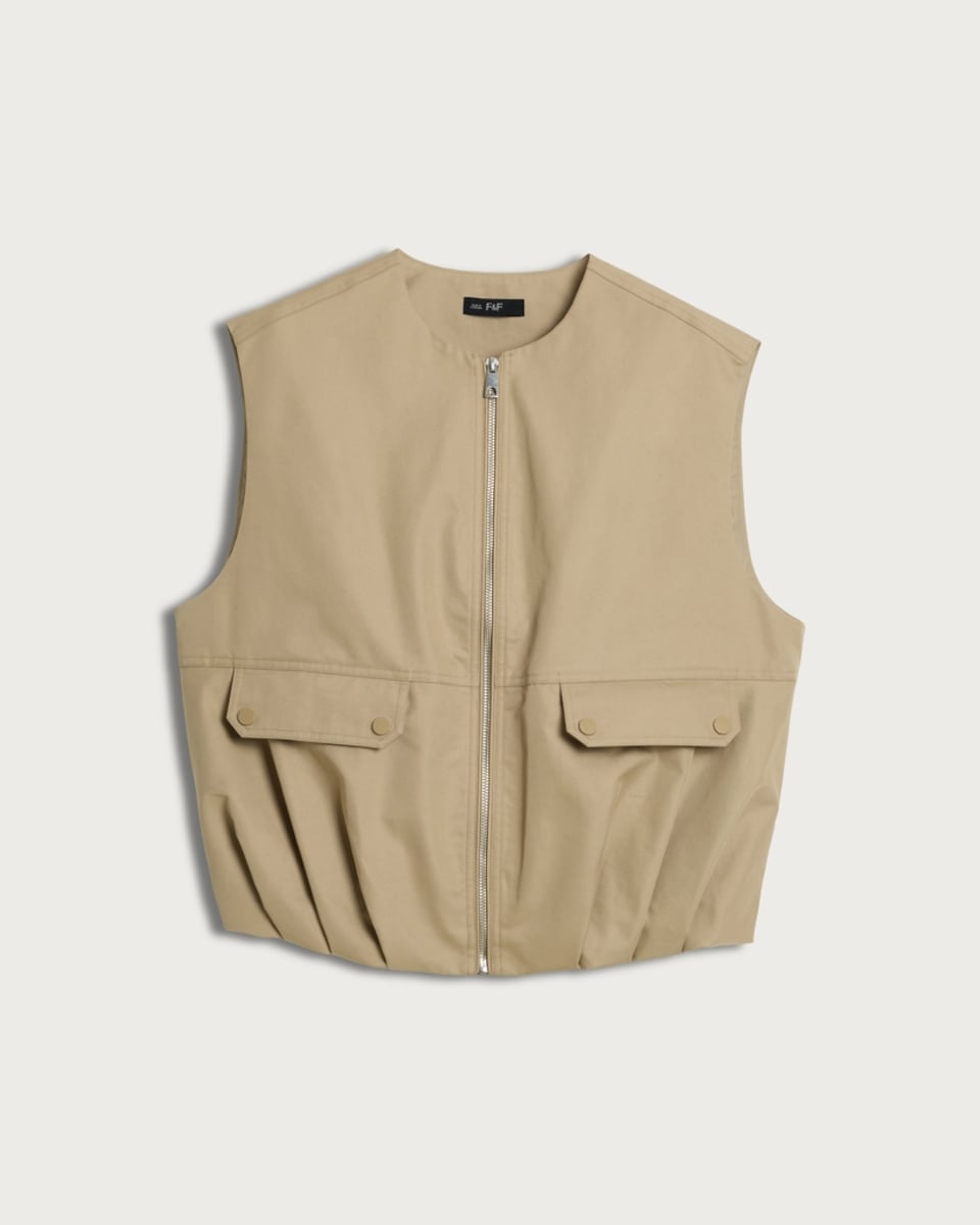 image 1 of F&F Bubble Hem Zip Up Gilet in Neutral