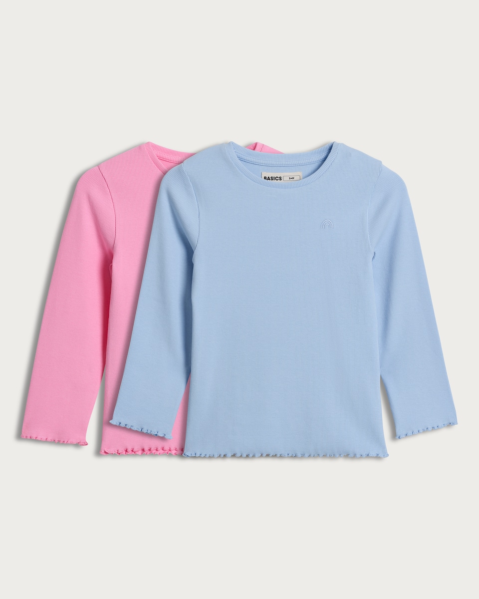 image 1 of F&F Girls 2-Pack Cotton Rich Ribbed Long Sleeved Tops in Multi Pink