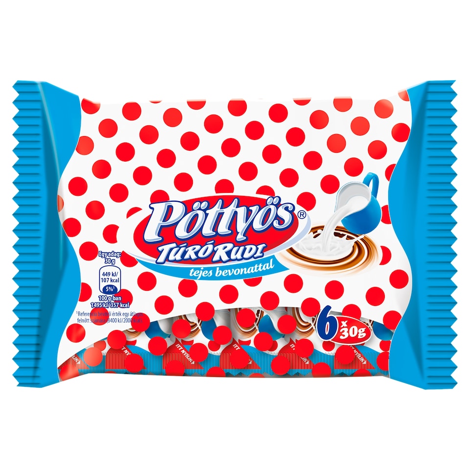 Pöttyös Túró Rudi Unflavoured Milk Chocolate Coated Cottage Cheese Dessert 6 x 30 g (180 g)