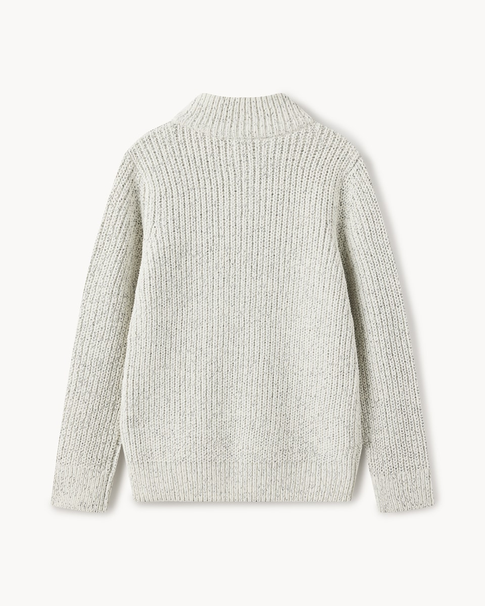 image 1 of F&F Boys Chenille Knitted Quarter Zip Jumper in White