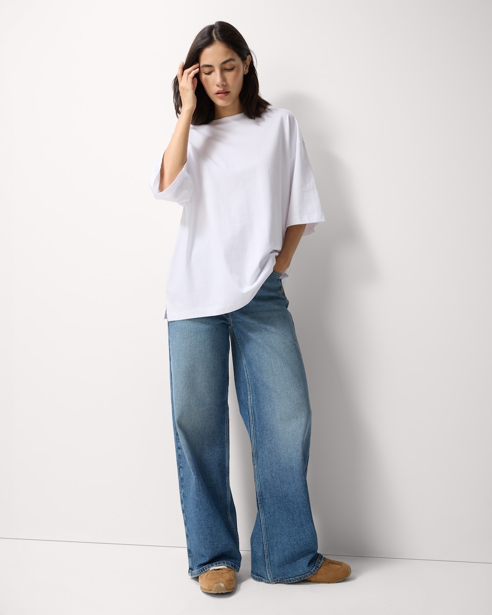 image 1 of F&F Pure Cotton Oversized Fit T-Shirt in White