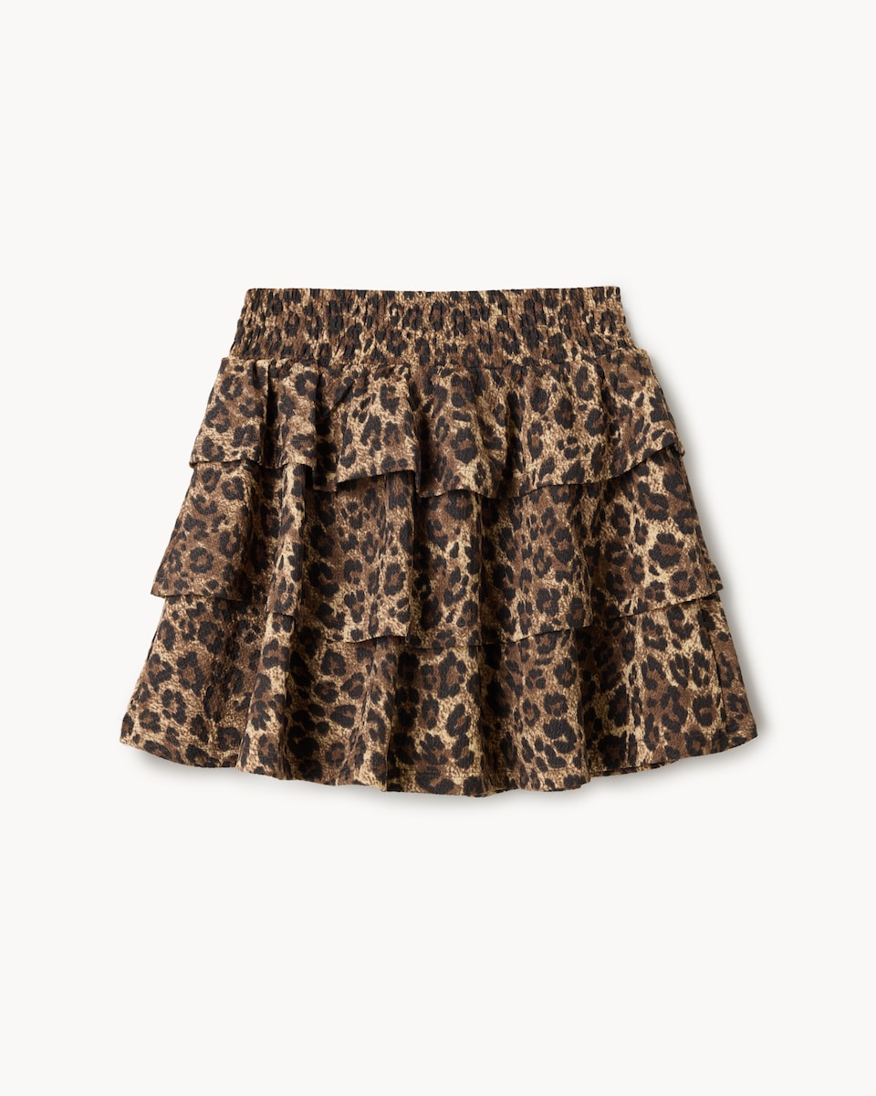 image 1 of F&F Girls Leopard Print Tiered Skirt in Multi Brown