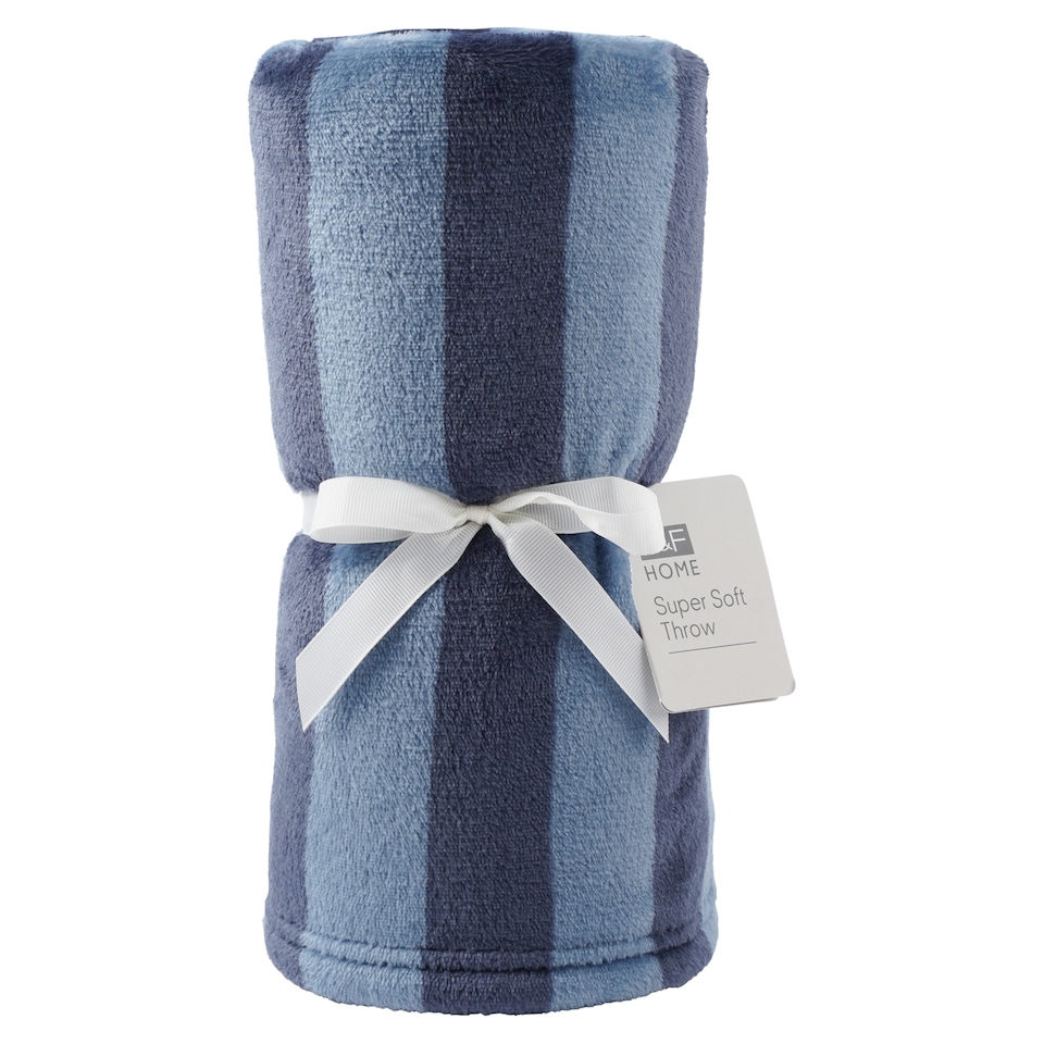 F&F Home Navy Stripe Super Soft Throw 125 x 150 cm