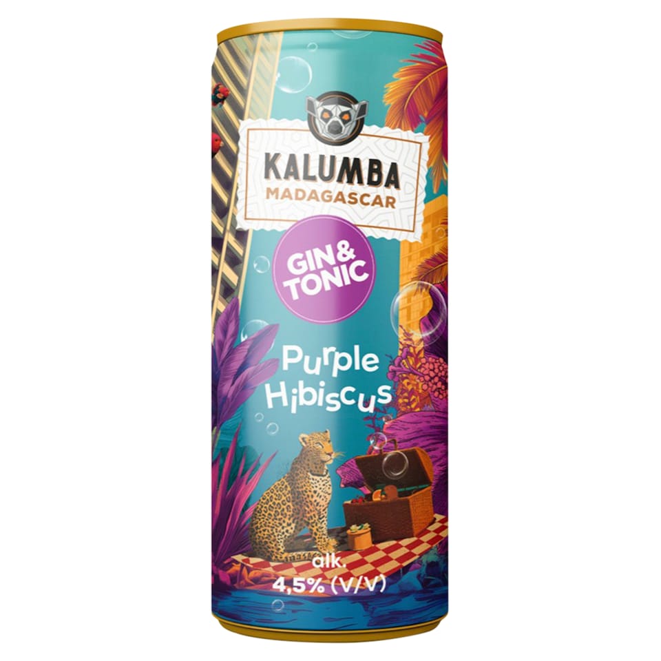 Kalumba Madagascar Gin&Tonic Purple Hibiscus ízű szénsavval dúsított alkoholtartalmú ital 4,5%250 ml