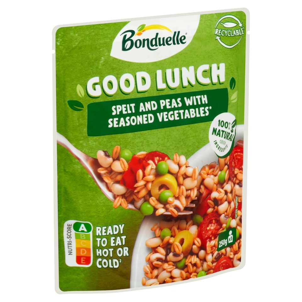 Bonduelle Good Lunch tönkölybúza, zöldborsó, bab, paradicsom, paprika és olajbogyó keveréke 250 g