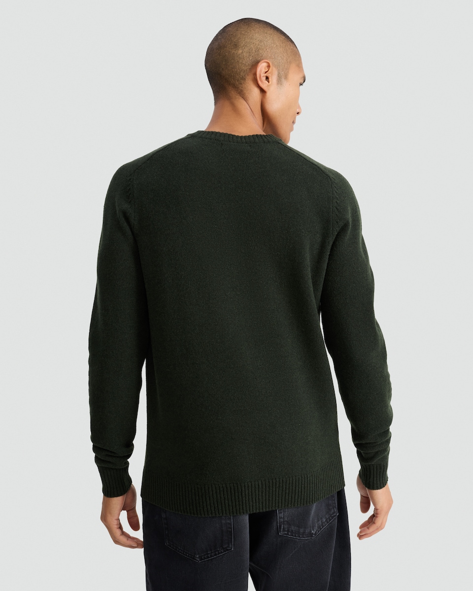 image 1 of F&F Lambswool Knitted Crew Neck Jumper in Khaki