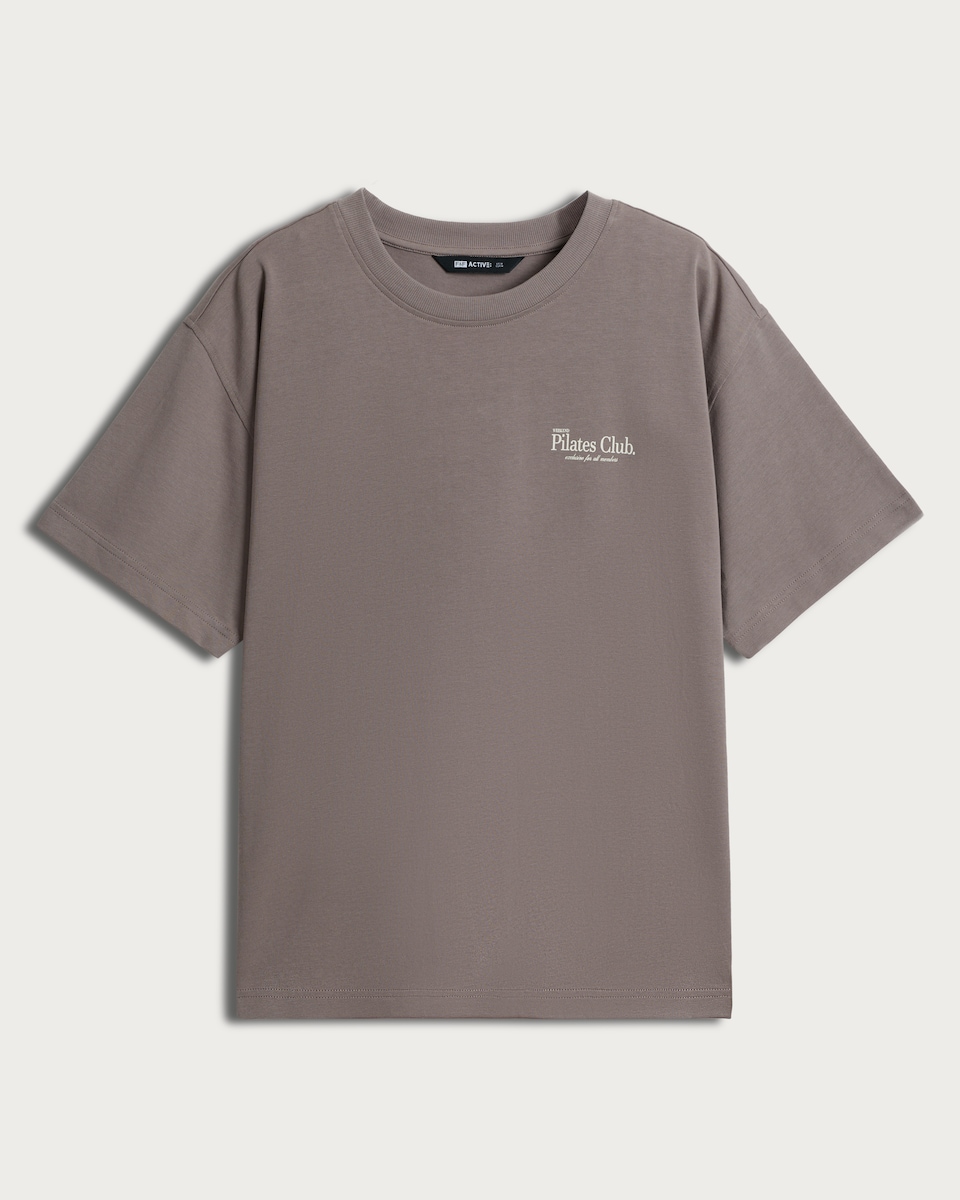 image 1 of F&F Active EVERYHOUR Pure Cotton Slogan T-Shirt in Grey