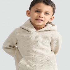 F&F Boys Cotton Blend Herringbone Pattern Kangaroo Pocket Hoodie in Tan