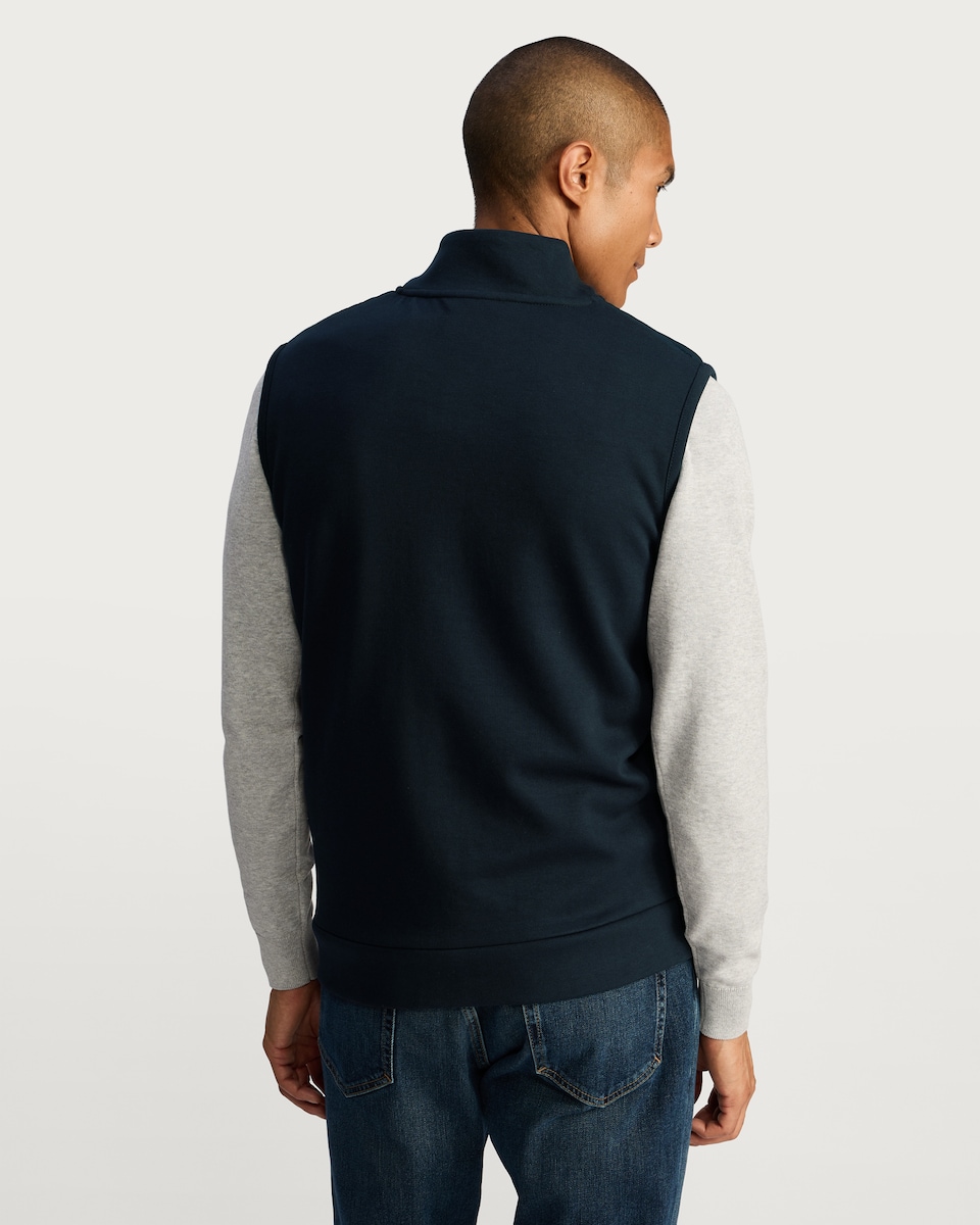image 1 of F&F Cotton Blend Sleeveless Zip Up Gilet in Navy