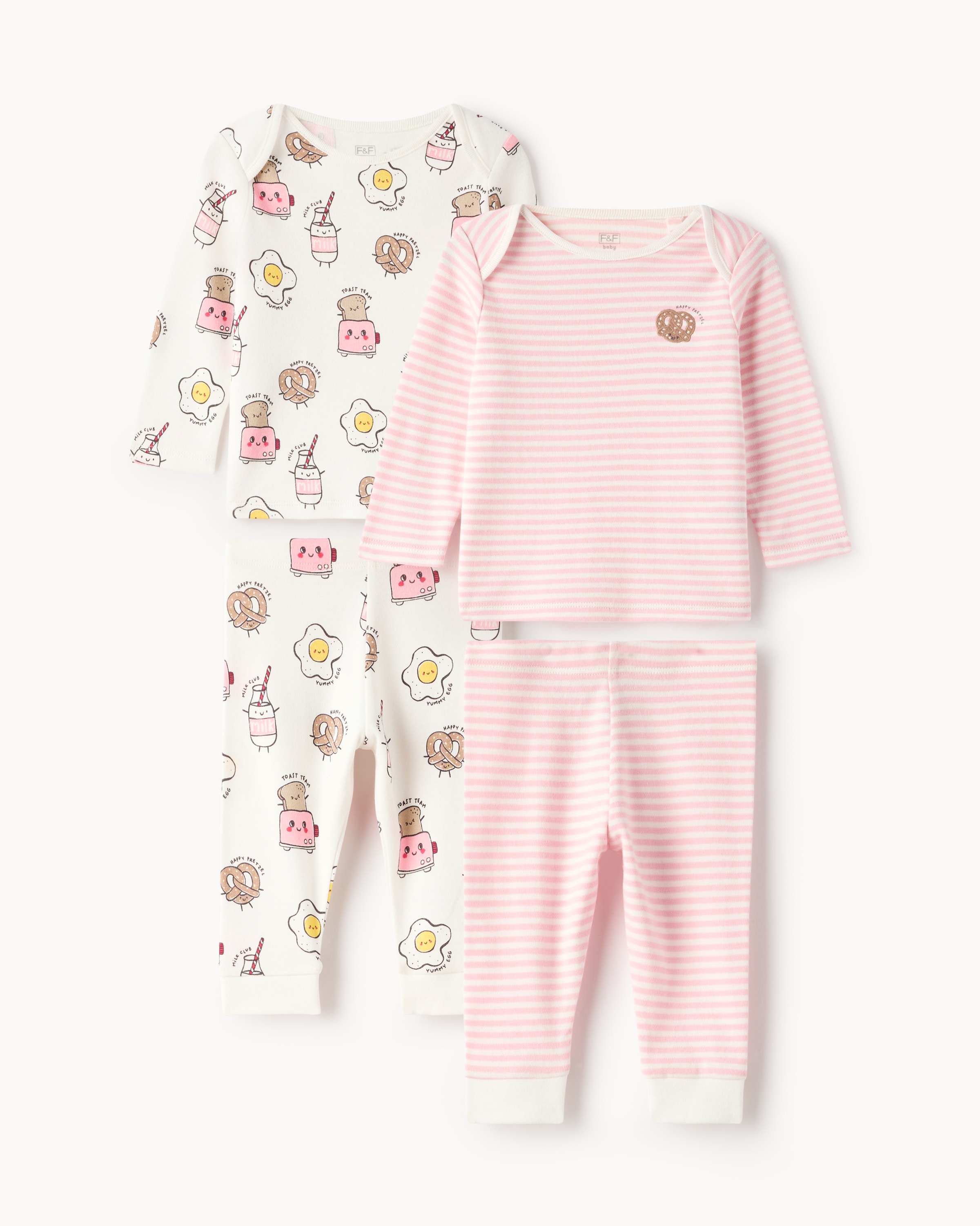 F&F Baby 2-Pack Pure Cotton Foodie Pyjama Sets in Pink