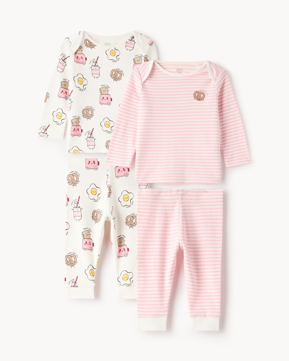 image 1 of F&F Baby 2-Pack Pure Cotton Foodie Pyjama Sets in Pink