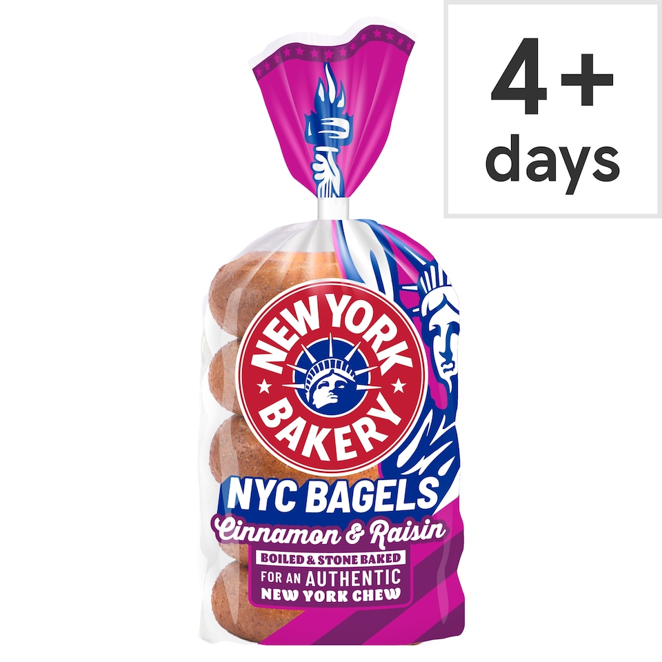image 1 of New York Bakery Co Cinnamon & Raisin Bagels 5 Pack