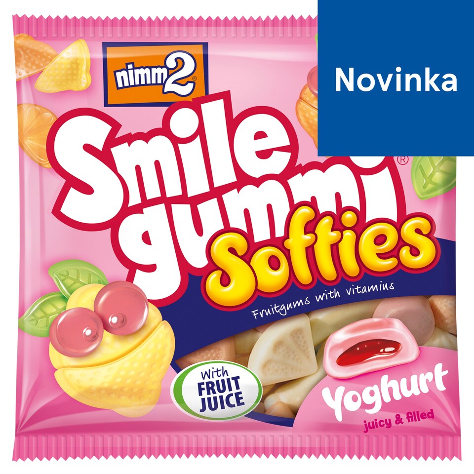 nimm2 Smilegummi Softies Yoghurt mäkké plnené želé s jogurtom, ovocnou príchuťou a vitamínmi 90 g