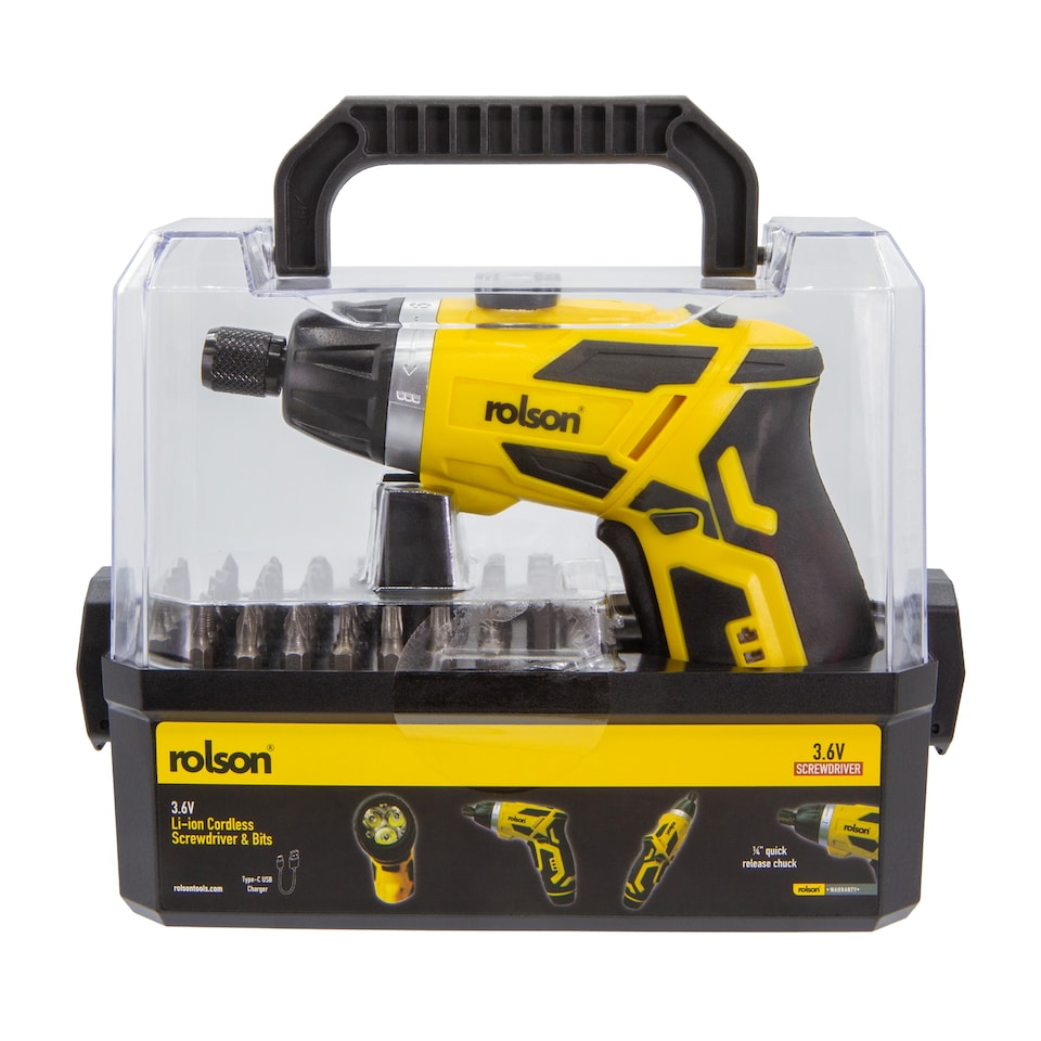 Rolson 3.6V Li-Ion Cordless Screwdriver with Bits