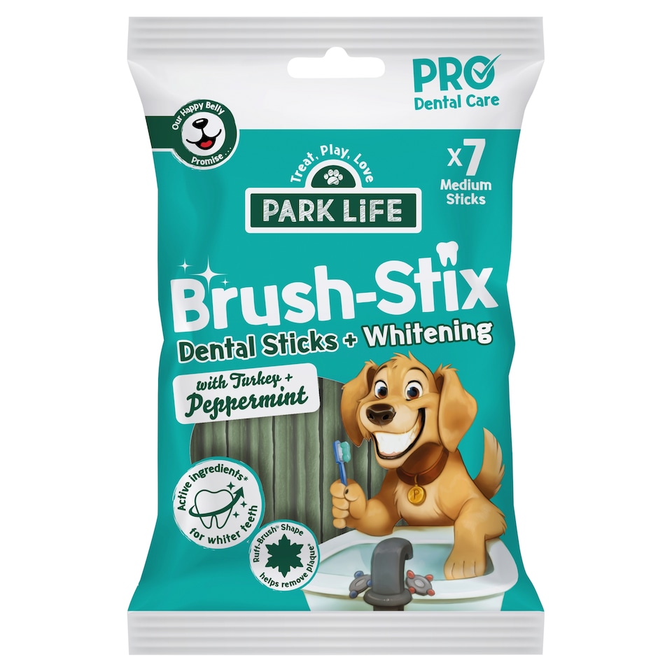 image 1 of PARK LIFE Brush-Stix Turkey & Peppermint Whitening Dog Dental Sticks 7 Pack 180g